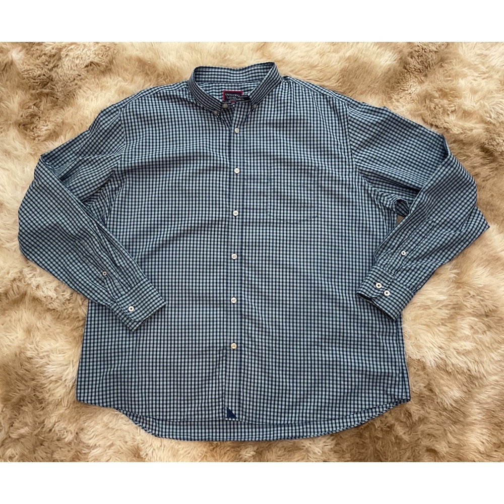 UNTUCKit Kabashi WF Navy Gingham Button Down Shirt Mens XXL Relaxed Wrinkle Free